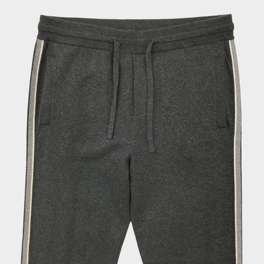 Vince Mens Charcoal Gray Cotton Cashmere Knit Side Stripe Joggers Sweatpants M
